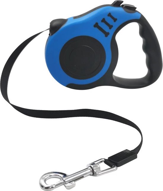 Hondenriem - Rollijn hond - 5 meter - ABS - Nylon - blauw - zwart