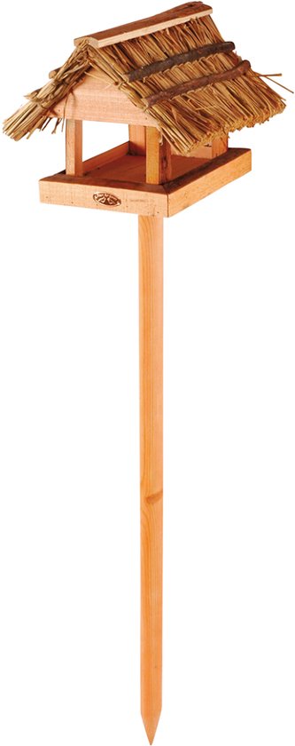 Vogelvoederhuisje - Vogelhuisje op paal - Voedertafel - Rieten dak - Landelijke uitstraling
