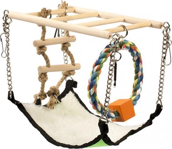 Duvo+ Houten hangbrug met hangmat 17x22x15cm