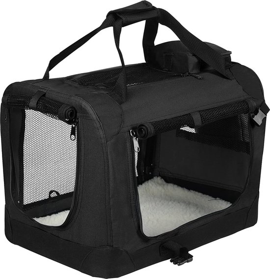 Dierentas - Opvouwbare Reistas voor Honden - voor Hond Puppy Kat - Oxford Cage Kennel - Ademende Zachte Tas - Met Fleece Bolster Bed - Zwart 91.4x63.5x63.5cm