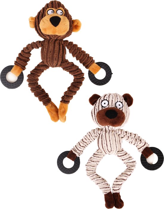 Pluche hondenknuffel - Set van 2 - Hondenspeelgoed met piep - Honden - Sellaio Pets