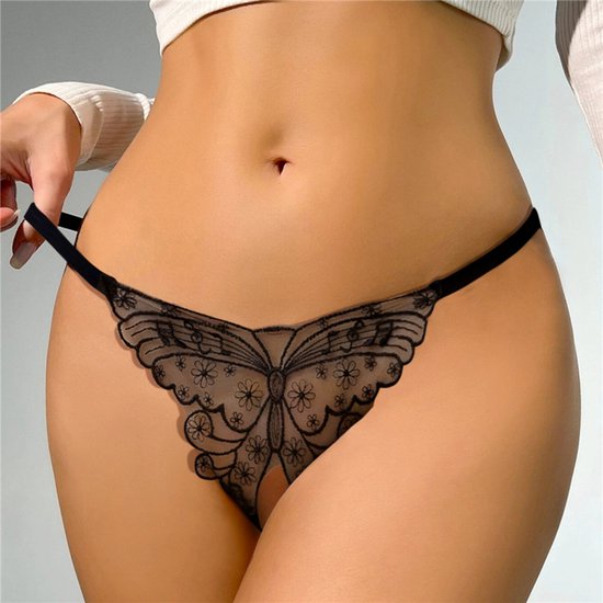 Sexy G String Met Vlinder Open Kruis Zwart Erotisch Design Met