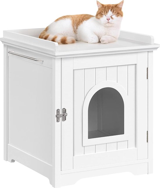 Kattenbak, kattentoilet, kattenhuis met enkele deur, kattenhol, grote opbergruimte, kattencommode, 48 x 53 x 57,5 cm, wit HM-YAHEE-591994