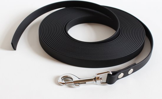 Biothane hondenriem sleeplijn - zwart - 10 meter lang - 16 mm breed - zonder handvat