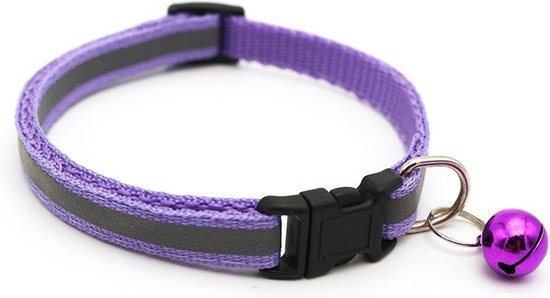 Reflecterende kattenhalsband Met belletje - Licht Paars - Verstelbaar - Veilig in het donker