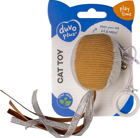 Kattenspeeltje : Cushy bal met elastiek & bel Bruin/grijs 19x5,5x5cm