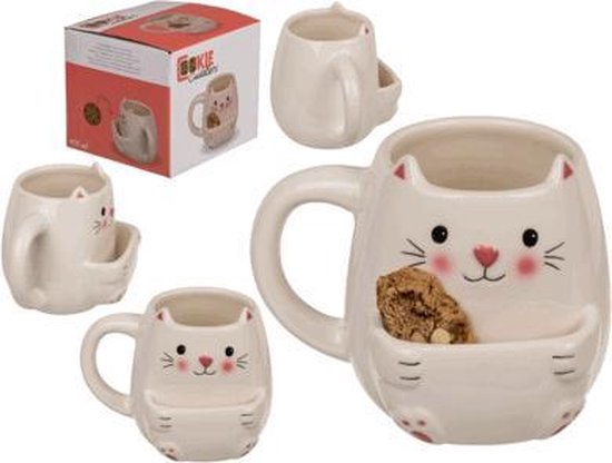 Keramische Drinkbeker Met Koekjescompartiment - Kat