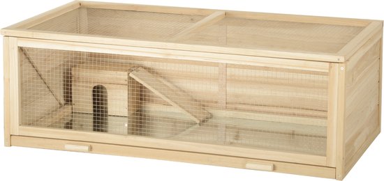 Kamyra® Hamsterkooi - Hamster Kooi, Hamster Huisje Hout - Ruimtelijk - Eenvoudig Schoonmaken - 110x58x38 cm - Spar Hout