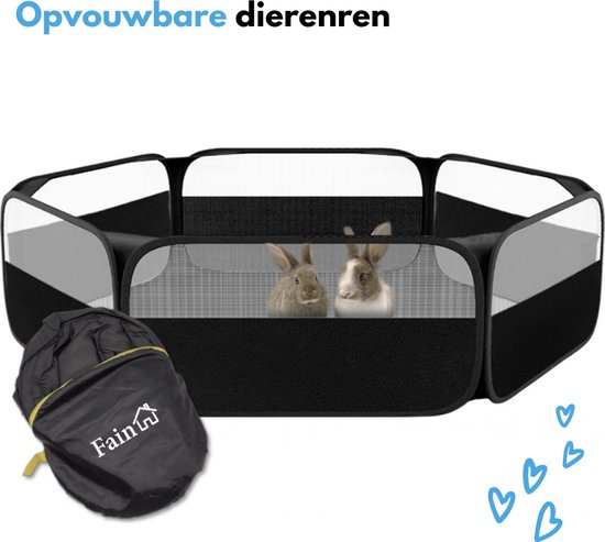 Fain® Konijnenren – Opvouwbaar – Knaagdieren ren – Zwart - Kooi – Voor binnen en buiten gebruik – Extra klim- en nagelbestendig