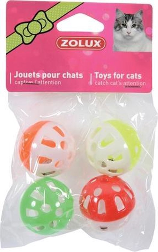 Zolux kattenspeelgoed bal met bel assorti (3 CM 4 ST)