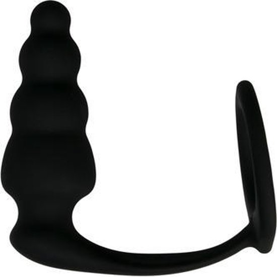 Cockring Met Geribbelde Buttplug Zwart Sextoys Cockringen Toys Voor Heren Bol