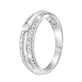 Lucardi Dames Ring met zirkonia - Ring - Cadeau - Moederdag - Echt Zilver - Zilverkleurig