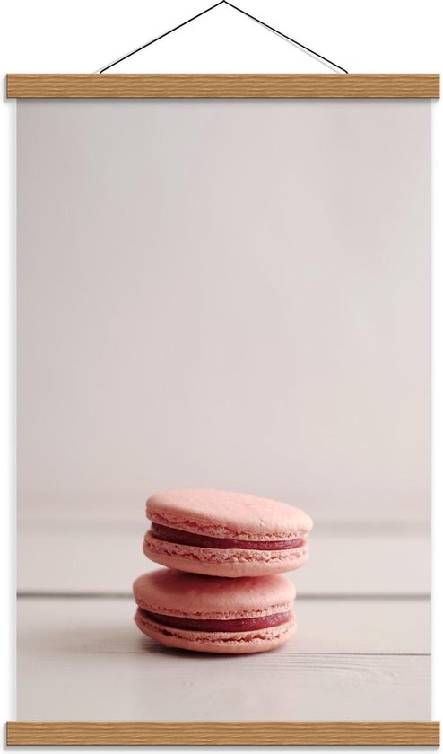 Schoolplaat – Roze Macarons op Witte Achtergrond  - 40x60cm Foto op Textielposter (Wanddecoratie op Schoolplaat)