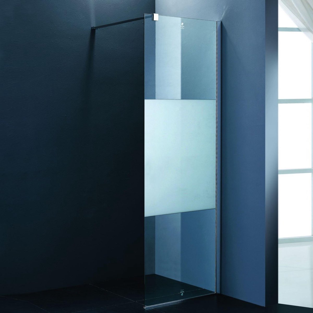 Aqua Vista Arsena Inloopdouche Wand - 100x200cm - incl. wandbeugel - Helder glas met matte band - Chroom