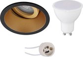 LED Spot Set - Pragmi Zano Pro - GU10 Fitting - Inbouw Rond - Mat Zwart/Goud - 4W - Natuurlijk Wit 4200K - Kantelbaar - Ø93mm