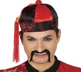 Rood/zwarte Aziatisch Chinees hoedje met kwast - Carnaval verkleed hoeden