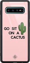 Samsung S10 Plus hoesje glass - Go sit on a cactus | Samsung Galaxy S10+ case | Hardcase backcover zwart