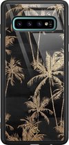 Samsung S10 Plus hoesje glass - Palmbomen | Samsung Galaxy S10+ case | Hardcase backcover zwart