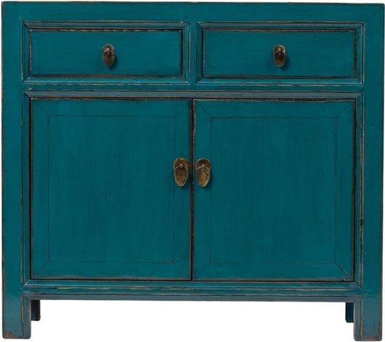Fine Asianliving Antieke Chinese Kast Glanzend Teal B95xD40xH85cm Chinese Meubels Oosterse Kast