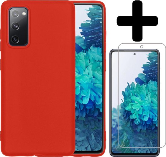 Hoesje Geschikt voor Samsung S20 FE Hoesje Siliconen Case Hoes Met Screenprotector - Hoes Geschikt voor Samsung Galaxy S20 FE Hoes Cover Case - Rood