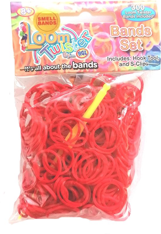 Foto: Loom twister loombands met geur junior rood 300 delig