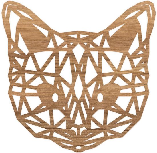 Geometrische Dieren Kat/Poes - Eiken hout - L (55x54 cm) - Cadeau - Kinderen - Geschenk - Woon decoratie - Woonkamer - Slaapkamer - Geometrische wanddecoratie - WoodWideCities