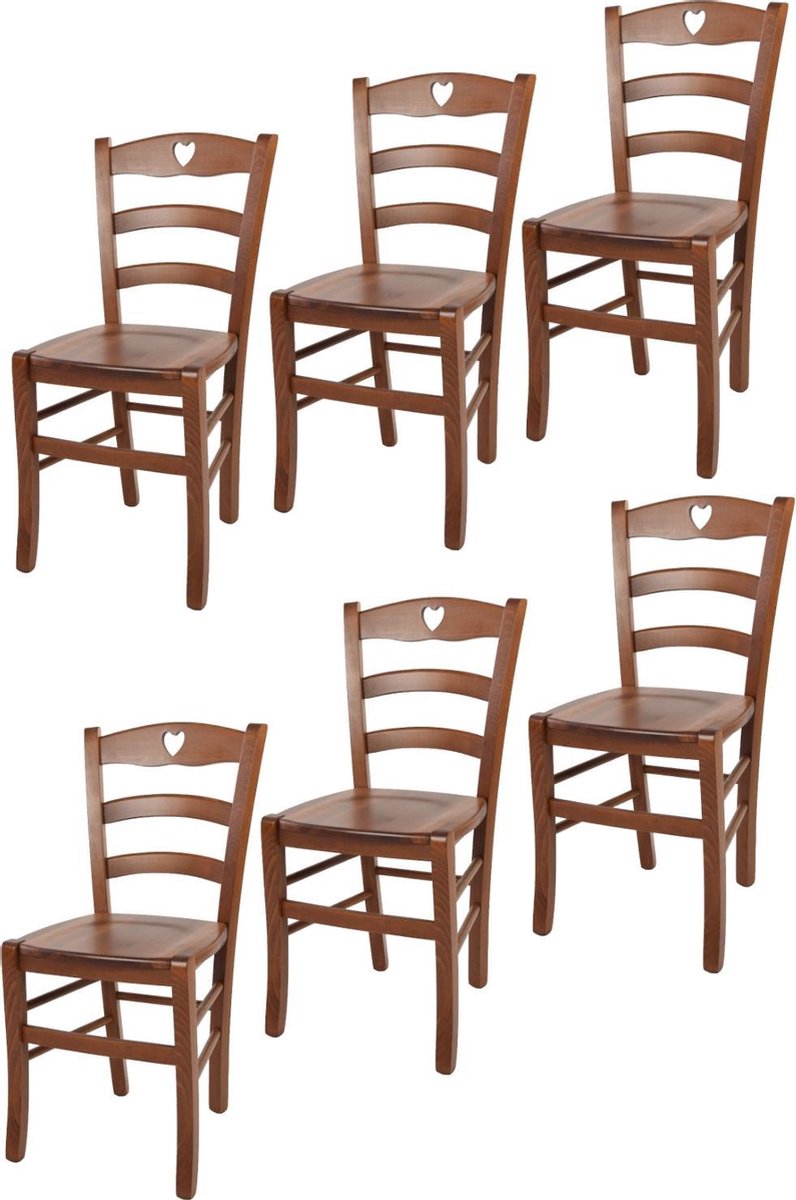 Tommychairs Cuore - Eetkamerstoelen - Set van 6 - Licht Walnoot - Hout