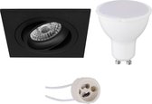 LED Spot Set - Pragmi Borny Pro - GU10 Fitting - Inbouw Vierkant - Mat Zwart - 4W - Natuurlijk Wit 4200K - Kantelbaar - 92mm