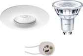 LED Spot Set - Pragmi Luno Pro - Waterdicht IP65 - GU10 Fitting - Inbouw Rond - Mat Wit - Ø82mm - Philips - CorePro 827 36D - 3.5W - Warm Wit 2700K