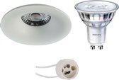 LED Spot Set - Pragmi Nora Pro - GU10 Fitting - Inbouw Rond - Mat Wit - Ø82mm - Philips - SceneSwitch 827 36D - 1.5W-5W - Warm Wit 2200K-2700K - Dimbaar