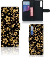 Telefoonhoesje Sony Xperia 1 II Bookcase Cadeau voor Oma Gouden Bloemen