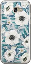 Samsung Galaxy A5 2017 hoesje siliconen - Witte bloemen - Soft Case Telefoonhoesje - Bloemen - Blauw