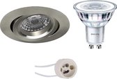 LED Spot Set - Pragmi Aerony Pro - GU10 Fitting - Inbouw Rond - Mat Nikkel - Kantelbaar - Ø82mm - Philips - CorePro 830 36D - 4.6W - Warm Wit 3000K - BSE