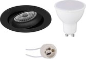 LED Spot Set - Pragmi Delton Pro - GU10 Fitting - Inbouw Rond - Mat Zwart - 4W - Helder/Koud Wit 6400K - Kantelbaar - Ø82mm - BES LED