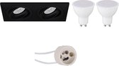 LED Spot Set - Pragmi Borny Pro - GU10 Fitting - Inbouw Rechthoek Dubbel - Mat Zwart - 4W - Warm Wit 3000K - Kantelbaar - 175x92mm - BSE