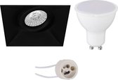 LED Spot Set - Aigi - Pragmi Nivas Pro - GU10 Fitting - Inbouw Vierkant - Mat Zwart - 8W - Helder/Koud Wit 6400K - Trimless - Kantelbaar - 150mm - BSE