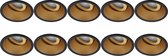 Spot Armatuur 10 Pack - Pragmi Zano Pro - GU10 Fitting - Inbouw Rond - Mat Zwart/Goud - Aluminium - Kantelbaar - Ø93mm - BSE