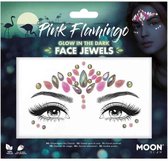 Moon Creations - Moon Glow - Pink Flamingo - Glow In The Dark Gezicht Diamanten Sticker - Roze