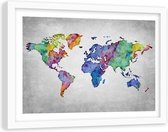 Foto in frame , Wereld in kleur 2 , Wereldkaart , 120x80cm , wanddecoratie ,Premium print