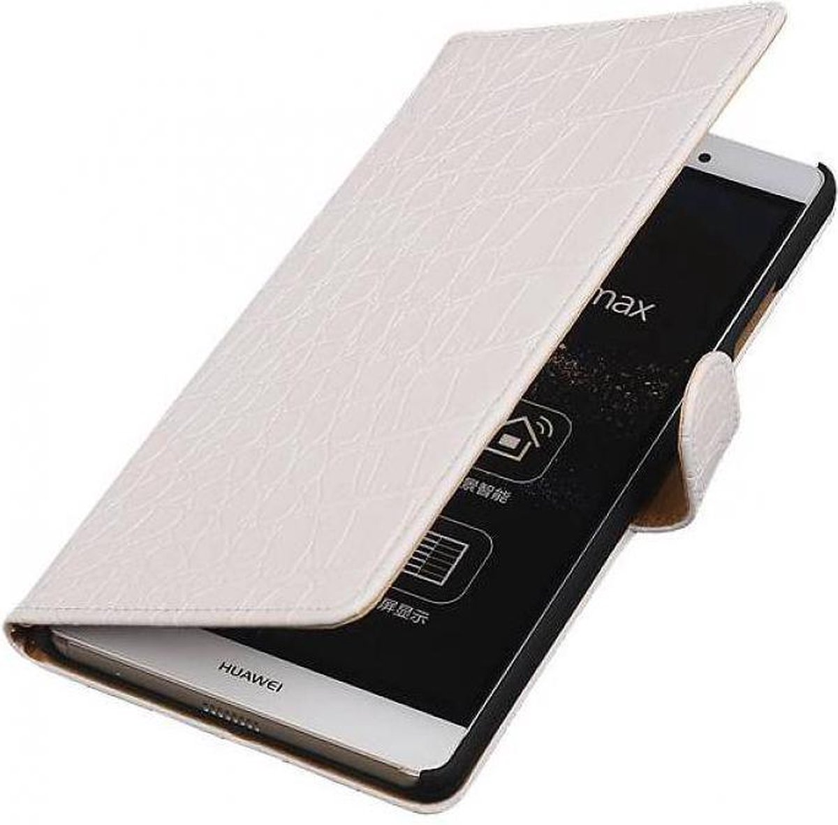 Croco Bookstyle Wallet Case Hoes Geschikt voor Huawei P8 Max Wit