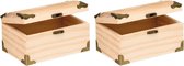 Set van 2x stuks houten kistjes ronde deksel 18 x 12,5 cm - Hobby/knutselmateriaal - Houten kisten - Schatkisten/speelgoedkisten - Kistjes schilderen en versieren