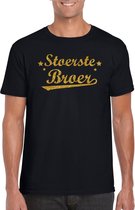 Stoerste broer cadeau t-shirt  met gouden glitters op zwart heren - kado shirt voor broers S