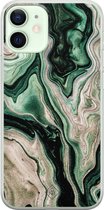 iPhone 12 mini hoesje siliconen - Groen marmer / Marble | Apple iPhone 12 Mini case | TPU backcover transparant