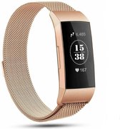Milanees Smartwatch bandje - Geschikt voor  Fitbit Charge 4 Milanese band - rosé goud - Maat: S - Horlogeband / Polsband / Armband