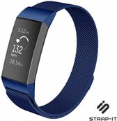 Milanees Smartwatch bandje - Geschikt voor  Fitbit Charge 3 Milanese band - blauw - Maat: S - Strap-it Horlogeband / Polsband / Armband