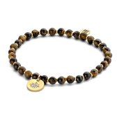 CO88 Collection 8CB 90733 Bracelet Femme - Perles oeil de tigre - 4mm - Perles en métal - Pendentif - Lotus - Doré