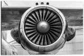 Dibond - Motor van Vliegtuig in Zwart Wit  - 60x40cm Foto op Aluminium (Wanddecoratie van metaal)