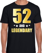 52 and legendary verjaardag cadeau t-shirt / shirt - zwart - gouden en witte letters - voor heren - 52 jaar verjaardag kado shirt / outfit M