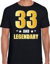 33 and legendary verjaardag cadeau t-shirt / shirt - zwart - gouden en witte letters - voor heren - 33 jaar verjaardag kado shirt / outfit S
