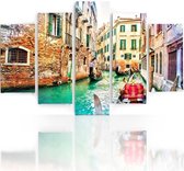 Schilderij , Gracht in Venetië , Multikleur ,4 maten , 5 luik , wanddecoratie , Premium print , XXL